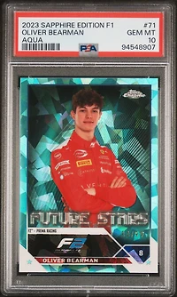 2023 Topps Chrome Formula 1 Sapphire Edition 71 Oliver Bearman Aqua PSA 10