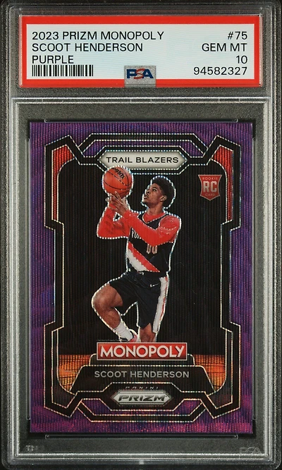 2023 Panini Prizm Monopoly 75 Scoot Henderson Purple PSA 10