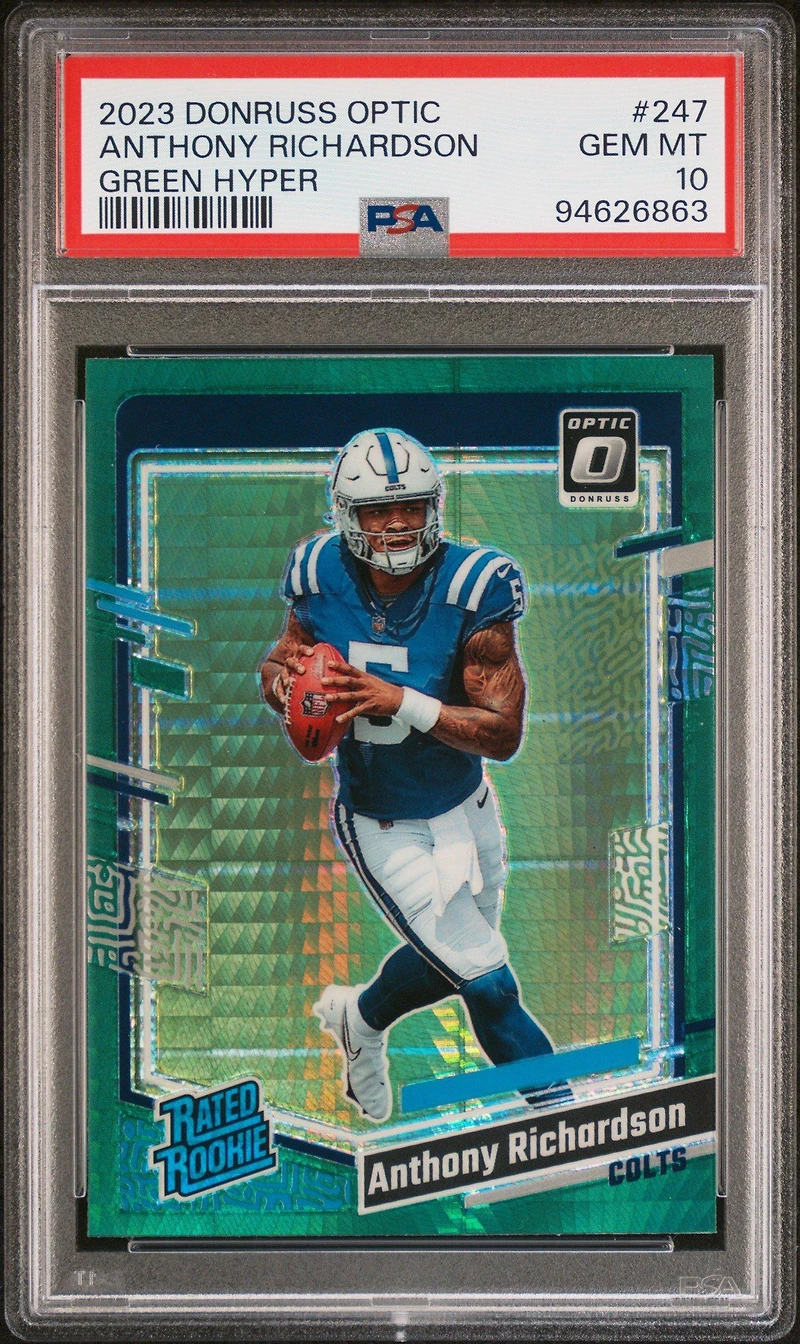 2023 Panini Donruss Optic 247 Anthony Richardson Green Hyper PSA 10