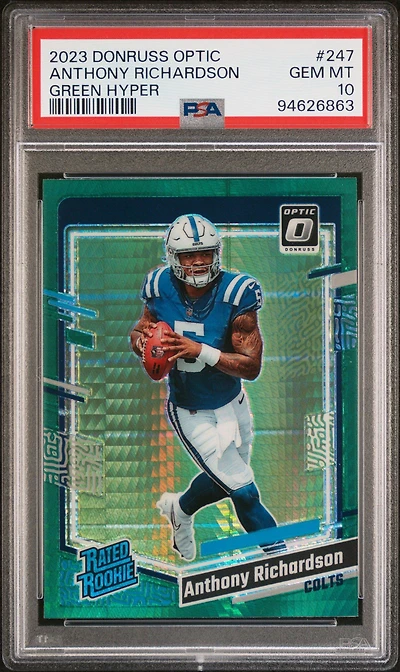 2023 Panini Donruss Optic 247 Anthony Richardson Green Hyper PSA 10