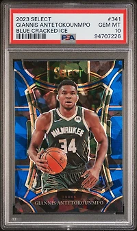 2023 Panini Select 341 Giannis Antetokounmpo Blue Cracked Ice PSA 10