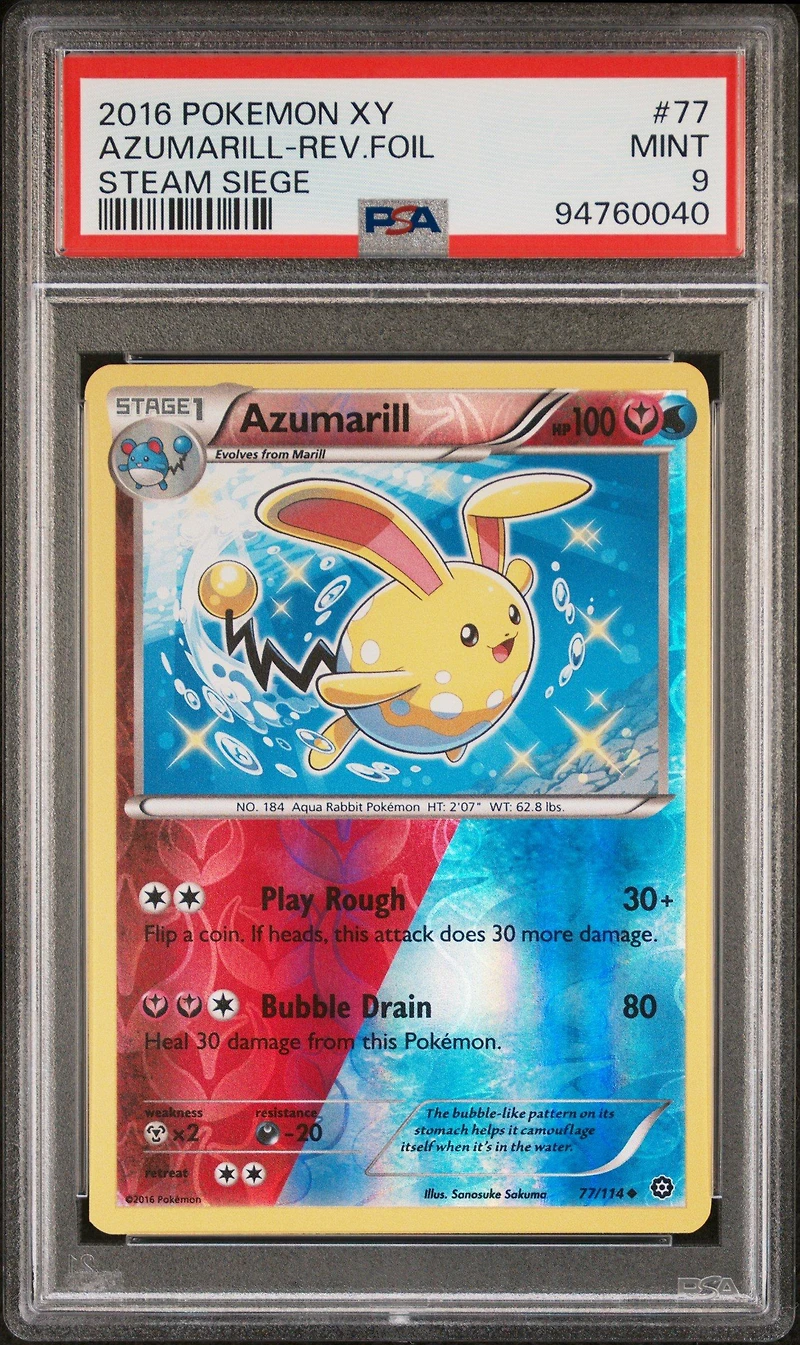 2016 Pokemon Xy Steam Siege 77 Azumarill-reverse Foil PSA 9