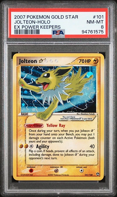 2007 Pokemon Ex Power Keepers 101 Jolteon-holo Gold Star PSA 8