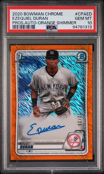 2020 Bowman Chrome Prospect Autographs Cpaed Ezequiel Duran Orange Shimmer PSA 10