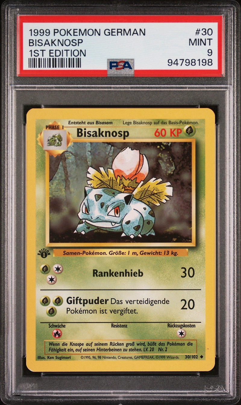 1999 Pokemon German 30 Bisaknosp 1st Edition PSA 9