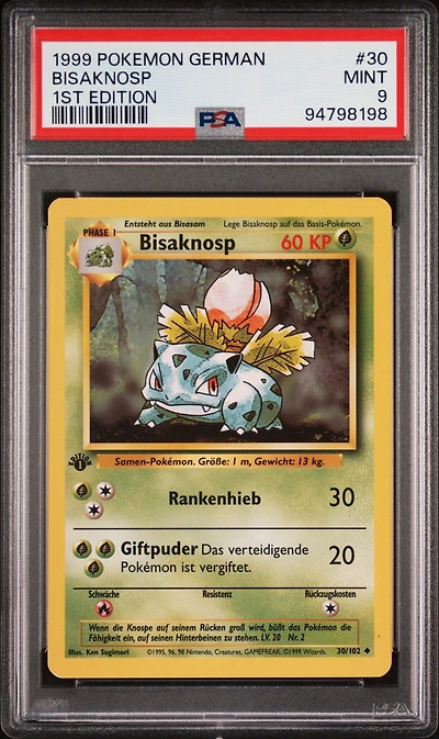 1999 Pokemon German 30 Bisaknosp 1st Edition PSA 9