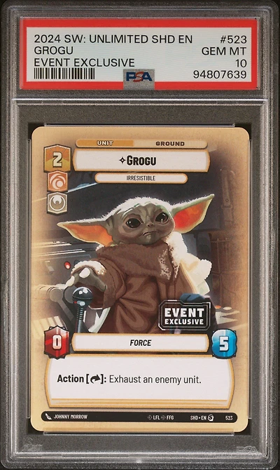 2024 Star Wars: Unlimited Shadows Of The Galaxy 523 Grogu, Irresistable Event Exclusive PSA 10