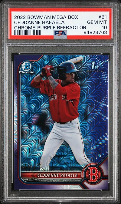 2022 Bowman Mega Box Chrome 61 Ceddanne Rafaela Purple Refractor PSA 10