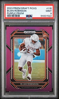 2023 Panini Prizm Draft Picks 115 Bijan Robinson Purple Prizm PSA 9