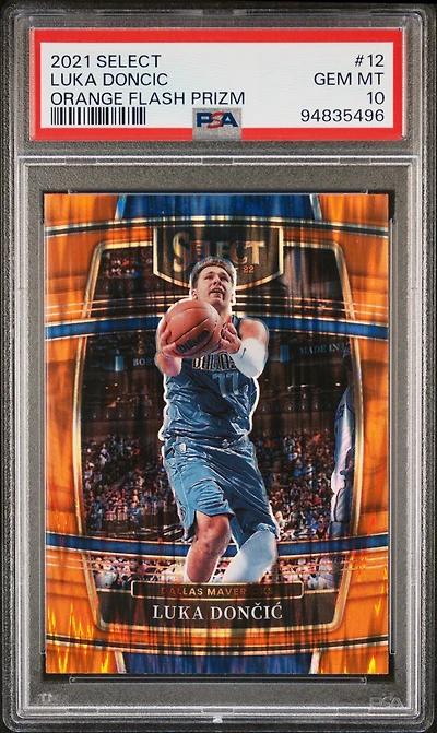 2021 Panini Select 12 Luka Doncic Orange Flash Prizm PSA 10
