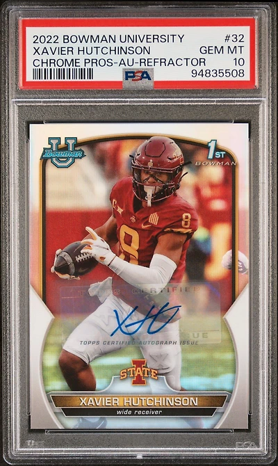 2022 Bowman University Chrome Prospects 32 Xavier Hutchinson Autograph-refractor PSA 10