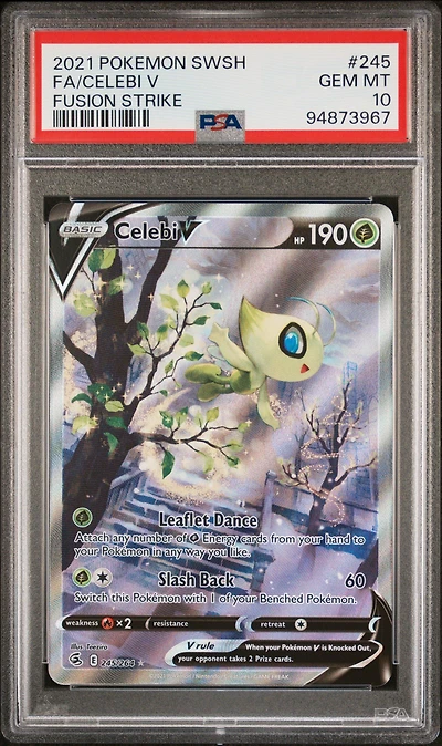 2021 Pokemon Sword & Shield Fusion Strike 245 Full Art/celebi V PSA 10