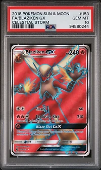 2018 Pokemon Sun & Moon Celestial Storm 153 Full Art/blaziken Gx PSA 10