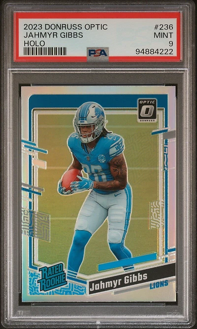 2023 Panini Donruss Optic 236 Jahmyr Gibbs Holo PSA 9