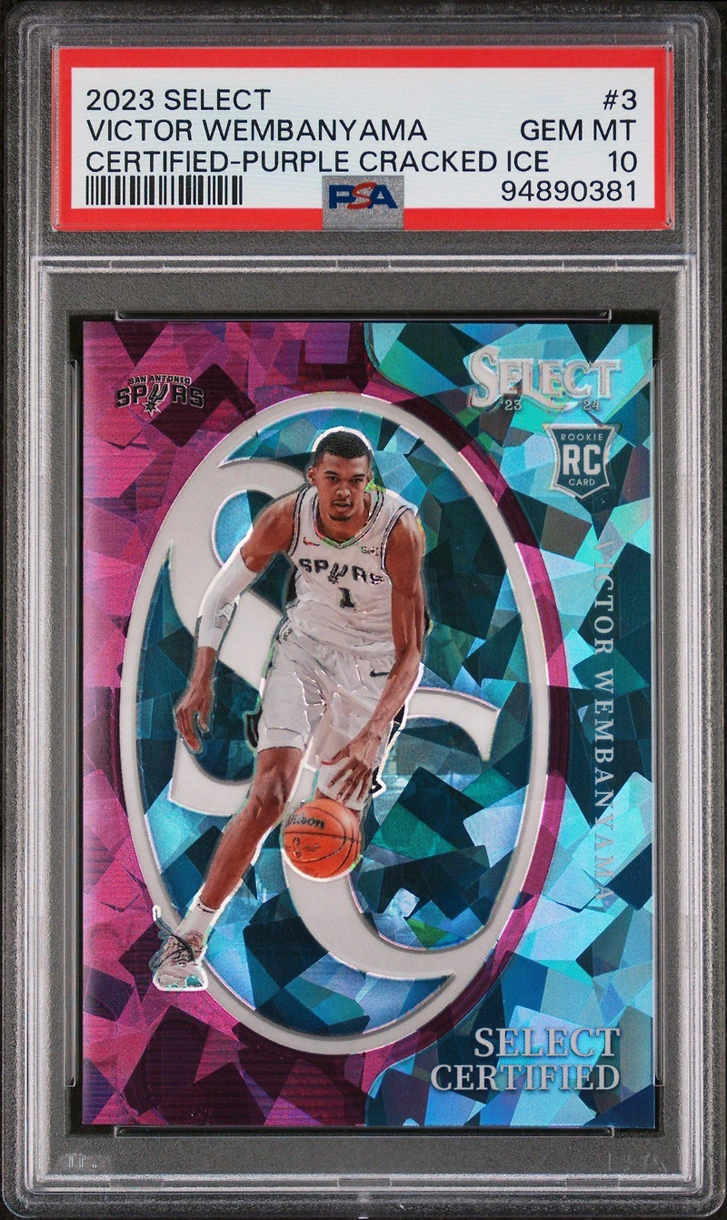 2023 Panini Select Select Certified 3 Victor Wembanyama Purple Cracked Ice PSA 10