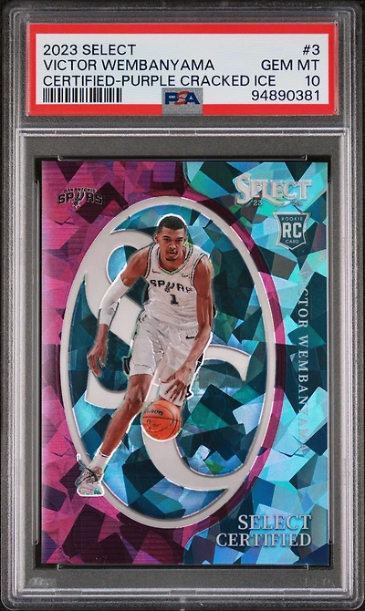 2023 Panini Select Select Certified 3 Victor Wembanyama Purple Cracked Ice PSA 10