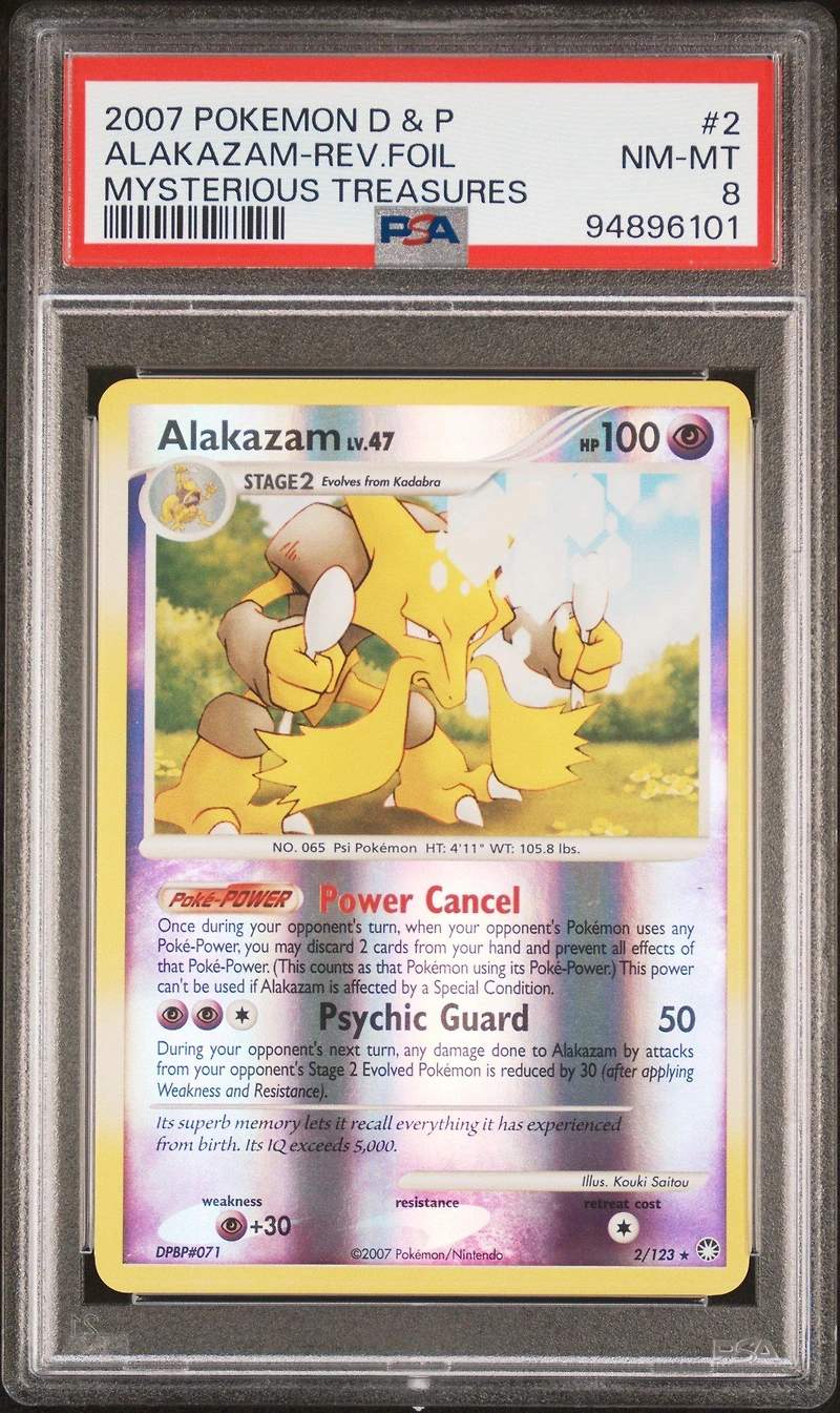 2007 Pokemon Diamond & Pearl Mysterious Treasures 2 Alakazam-reverse Foil PSA 8