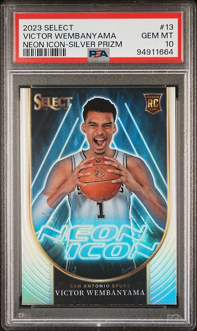 2023 Panini Select Neon Icon 13 Victor Wembanyama Silver Prizm PSA 10