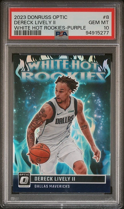 2023 Panini Donruss Optic White Hot Rookies 8 Dereck Lively Ii Purple PSA 10