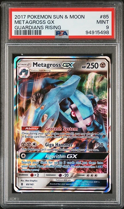 2017 Pokemon Sun & Moon Guardians Rising 85 Metagross Gx PSA 9