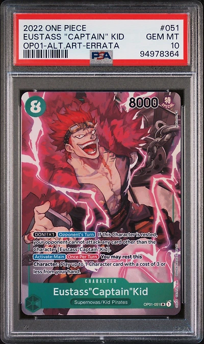 2022 One Piece Op01-romance Dawn 051 Eustass "captain" Kid Alternate Art-errata PSA 10