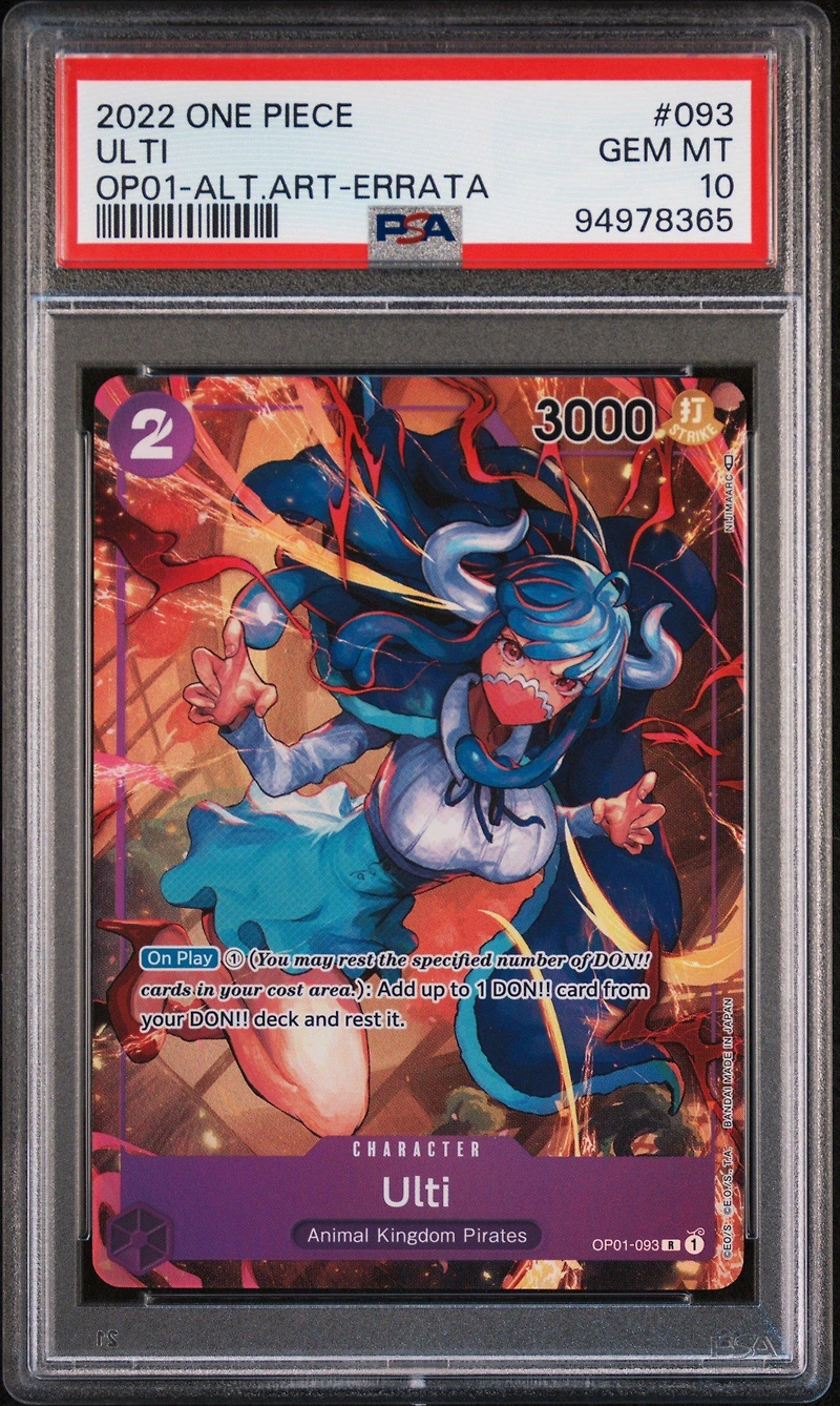 2022 One Piece Op01-romance Dawn 093 Ulti Alternate Art-errata PSA 10