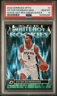 2023 Panini Donruss Optic White Hot Rookies 2 Victor Wembanyama Green Shock PSA 10