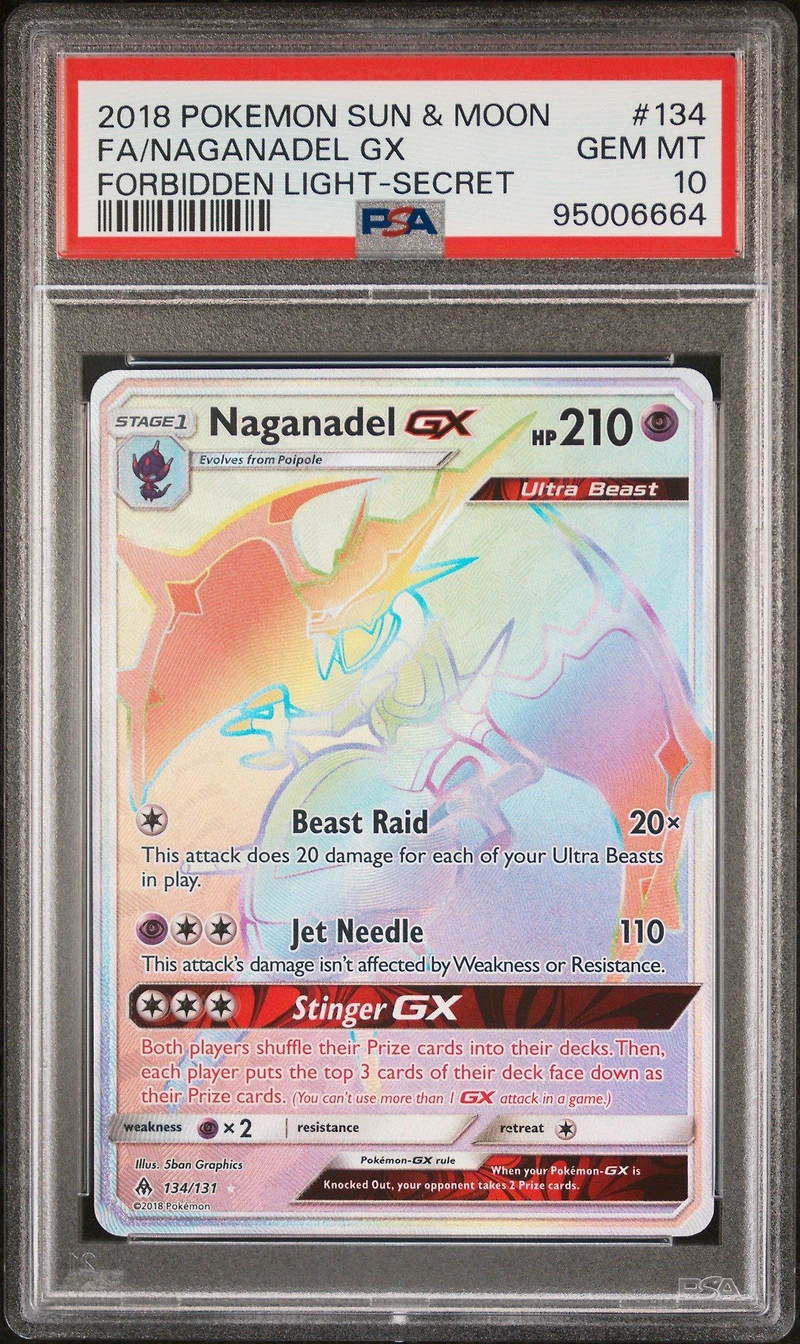 2018 Pokemon Sun & Moon Forbidden Light 134 Full Art/naganadel Gx Secret PSA 10