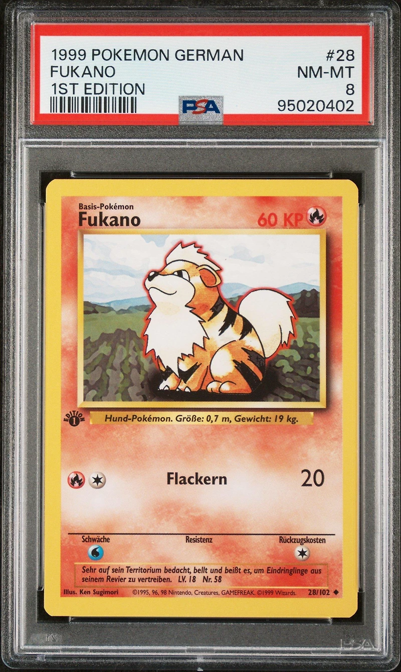 1999 Pokemon German 28 Fukano 1st Edition PSA 8