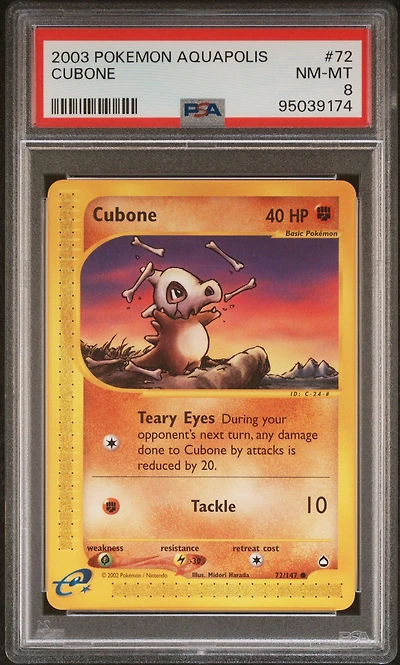 2003 Pokemon Aquapolis 72 Cubone PSA 8