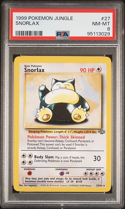 1999 Pokemon Jungle 27 Snorlax PSA 8