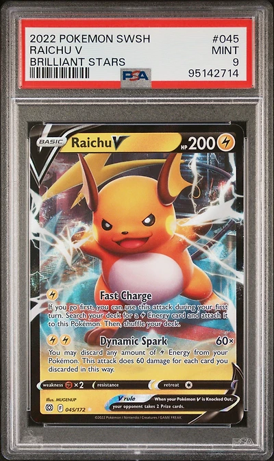2022 Pokemon Sword & Shield Brilliant Stars 045 Raichu V PSA 9