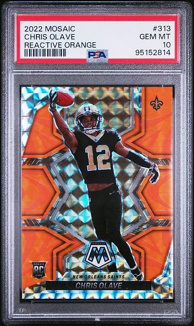 2022 Panini Mosaic 313 Chris Olave Reactive Orange PSA 10