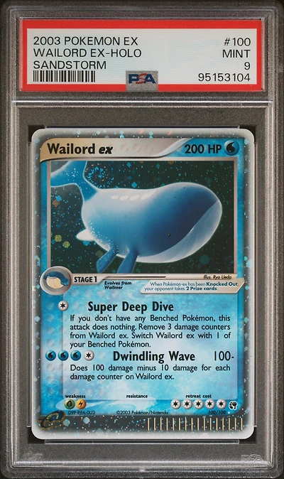 2003 Pokemon Ex Sandstorm 100 Wailord Ex-holo PSA 9