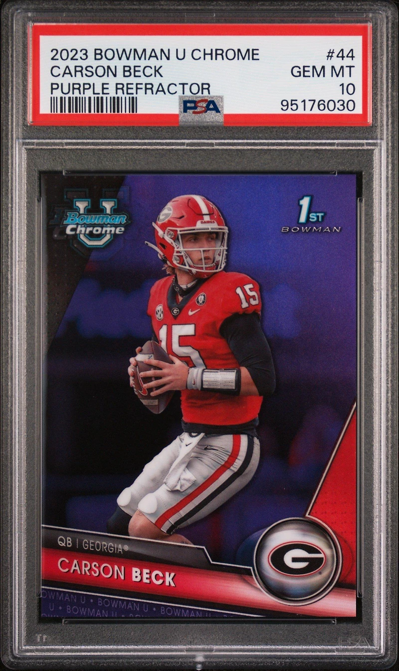 2023 Bowman University Chrome 44 Carson Beck Purple Refractor PSA 10