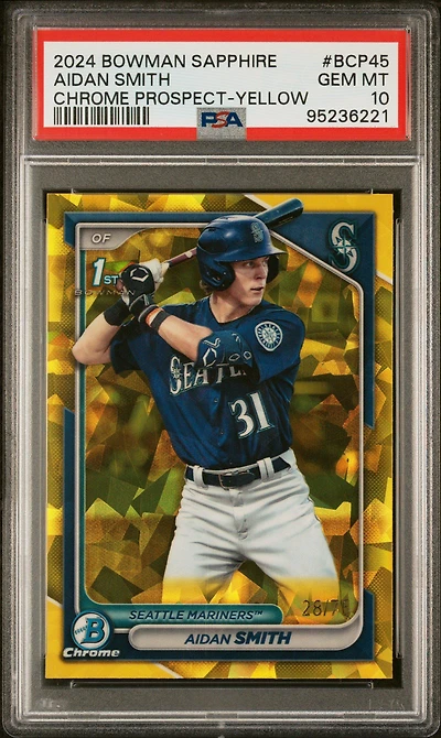 2024 Bowman Sapphire Edition Chrome Prospects Bcp45 Aidan Smith Yellow PSA 10