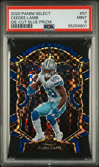 2020 Panini Select 57 Ceedee Lamb Die-cut Blue Prizm PSA 9