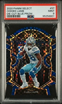 2020 Panini Select 57 Ceedee Lamb Die-cut Blue Prizm PSA 9