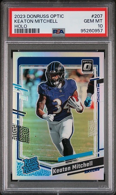 2023 Panini Donruss Optic 207 Keaton Mitchell Holo PSA 10