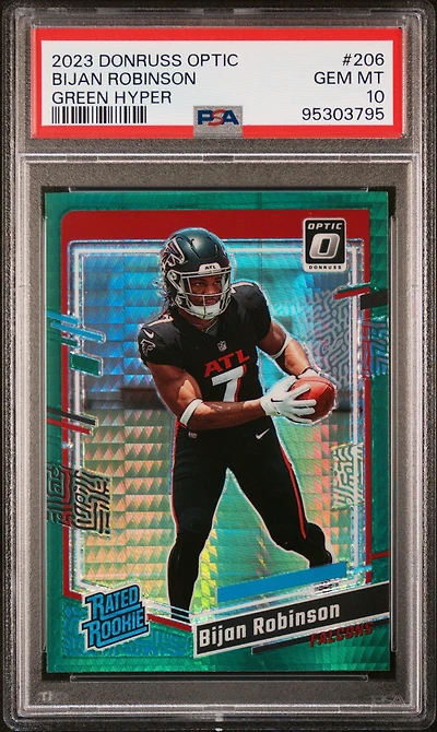 2023 Panini Donruss Optic 206 Bijan Robinson Green Hyper PSA 10