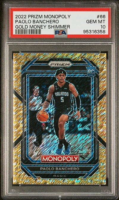 2022 Panini Prizm Monopoly 66 Paolo Banchero Gold Money Shimmer PSA 10