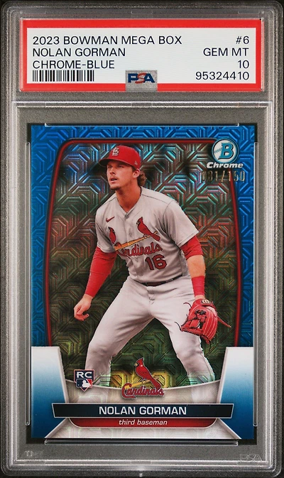 2023 Bowman Mega Box Chrome 6 Nolan Gorman Blue Refractor PSA 10