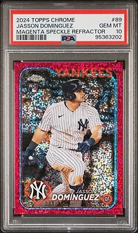 2024 Topps Chrome 89 Jasson Dominguez Magenta Speckle Refractor PSA 10