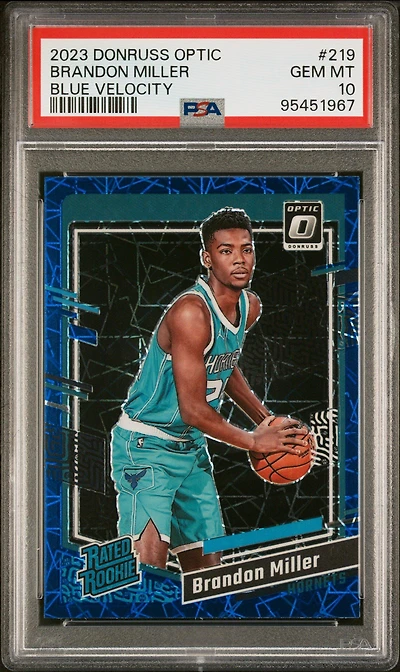 2023 Panini Donruss Optic 219 Brandon Miller Blue Velocity PSA 10