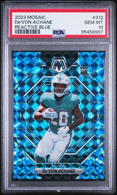 2023 Panini Mosaic 312 De'von Achane Reactive Blue PSA 10