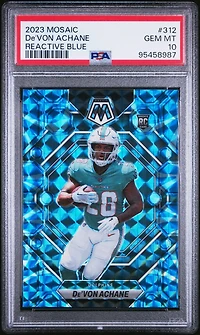 2023 Panini Mosaic 312 De'von Achane Reactive Blue PSA 10