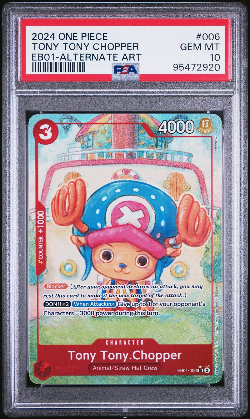 2024 One Piece Extra Booster -memorial Collection- 006 Tony Tony Chopper Alternate Art PSA 10