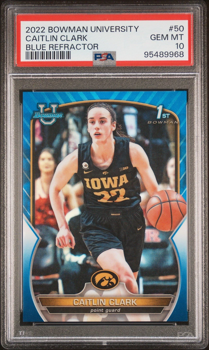 2022 Bowman Chrome University 50 Caitlin Clark Blue Refractor PSA 10