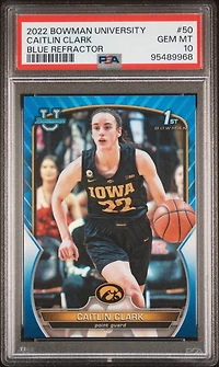 2022 Bowman Chrome University 50 Caitlin Clark Blue Refractor PSA 10