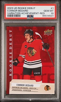 2023 Upper Deck Rookie Debut 1 Connor Bedard Variation Achievement-red PSA 10